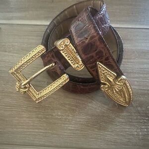Vintage Crocodile Embossed Leather Belt With Frame  Belt Buckle